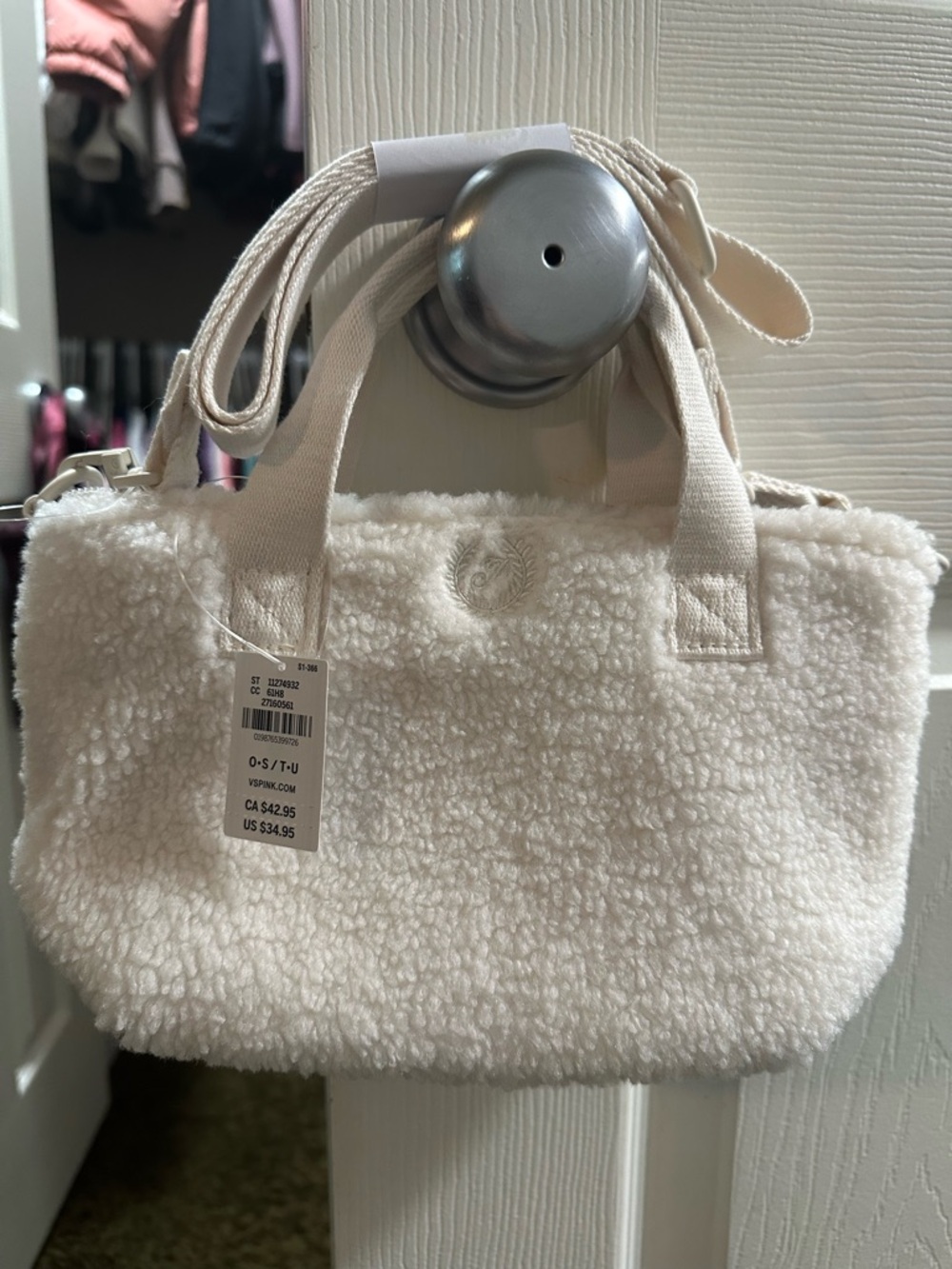 NWT Victoria’s Secret PINK Cream Sherpa Tote Bag Crossbody